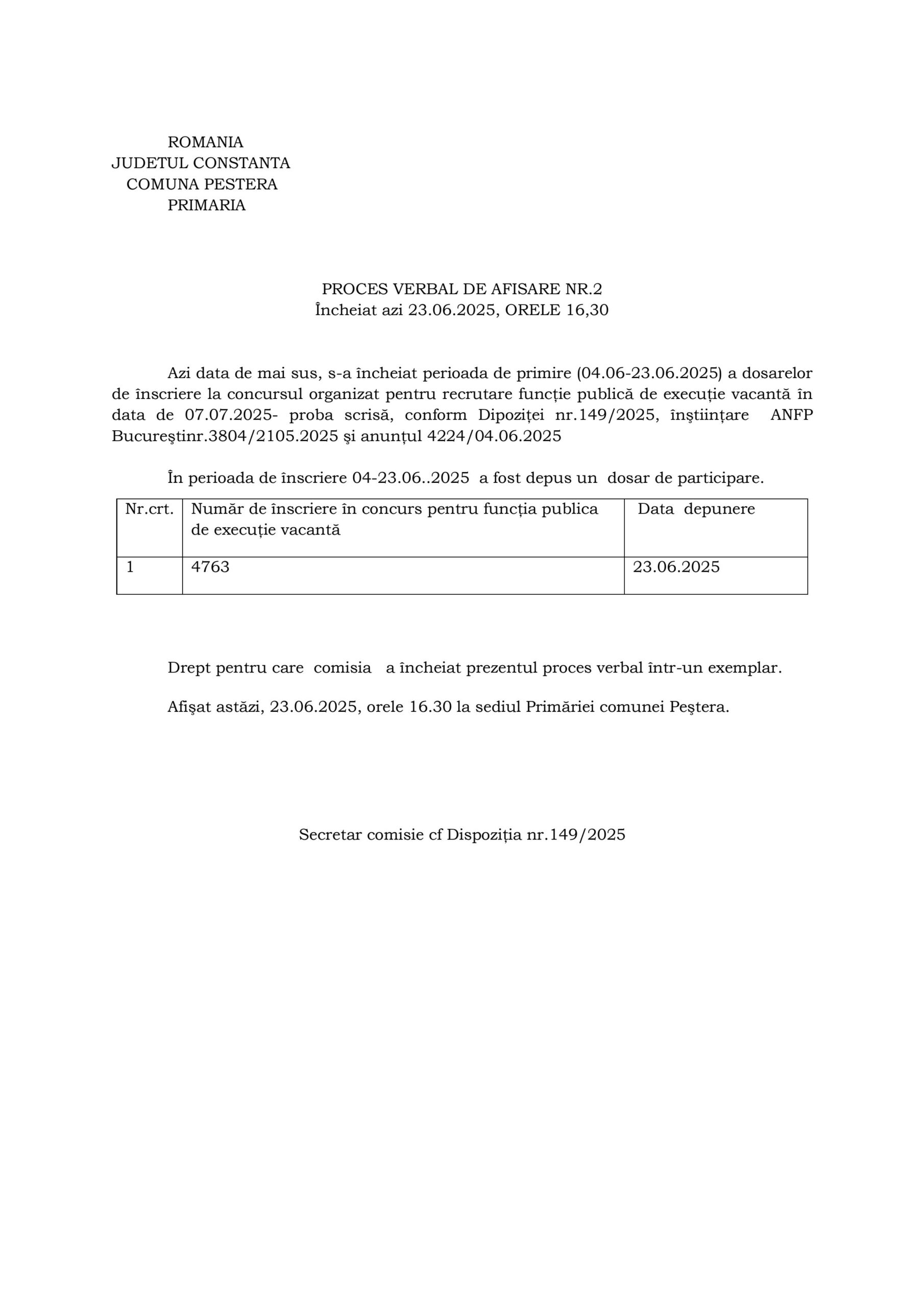 CONCURS STARE CIVILA – AFISARE